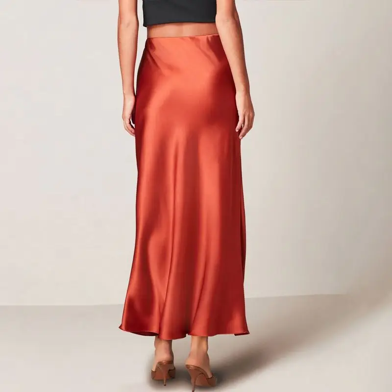 OEM61 Apparel Garment Factory Manufacturer Custom Design  High Waist Midi Long Elegant Skirts Silk Satin Skirts For Women