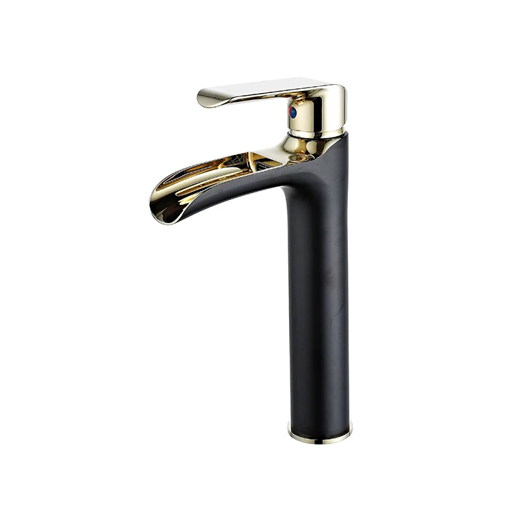 YUNDOOM OEM Tall Size Contemporary Griferia Grifo Bathroom Deck Mounted Waterfall Gold Black Brass Washroom Sink Basin Faucets