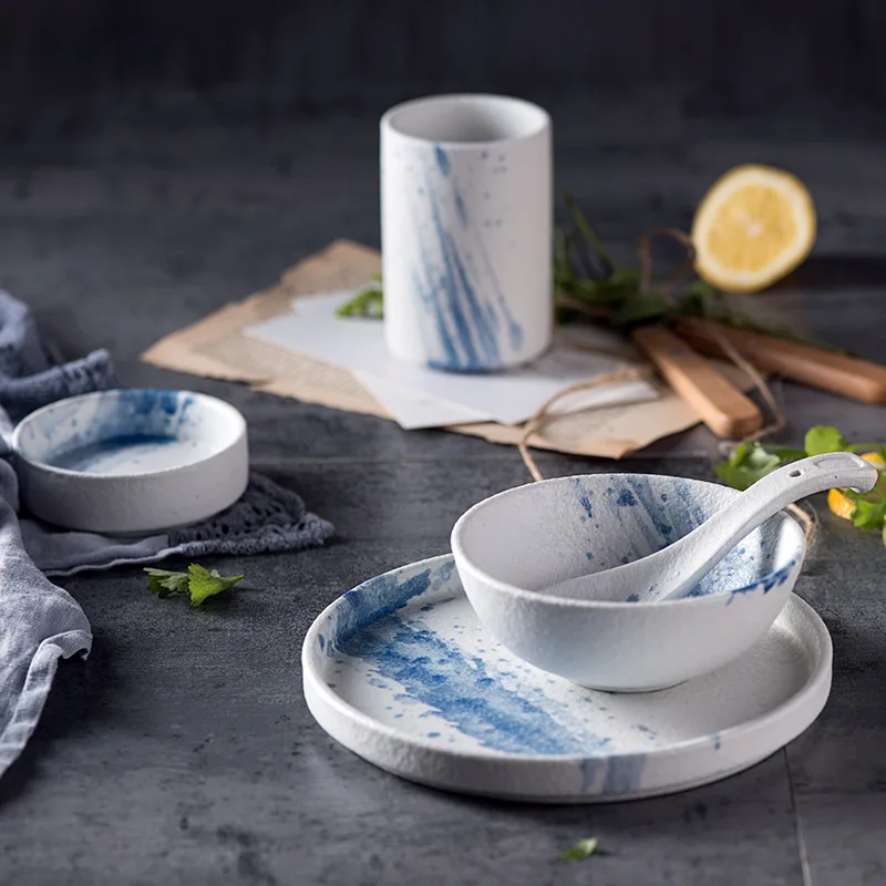 Household European Style Ceramic Western Tableware Rice Bowl Plate Dish Cup Minimal Plate Bowl and Dish Combination
