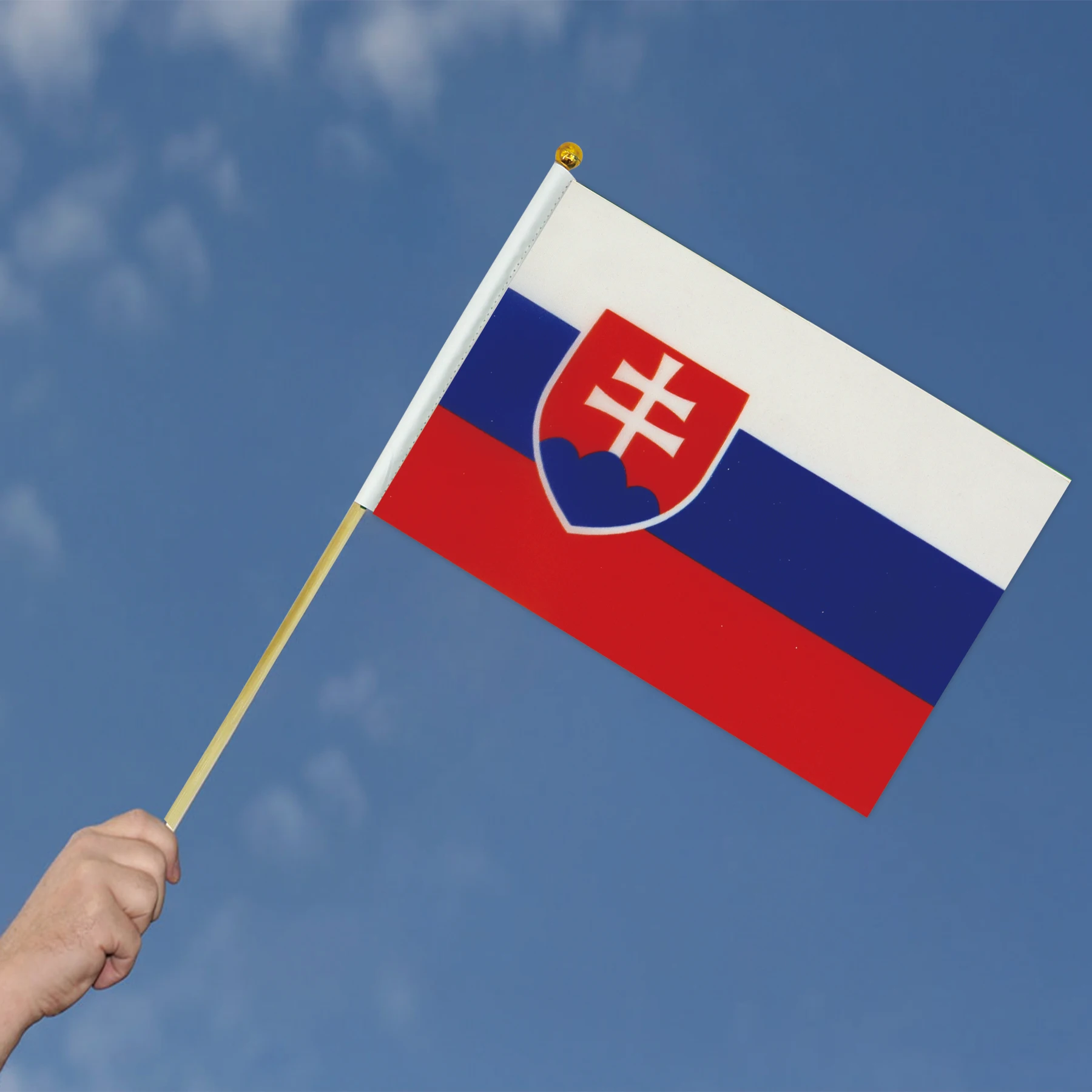 2024 Заводская распродажа Словакия деревянный столб ручной развеванный флаг для общего праздника