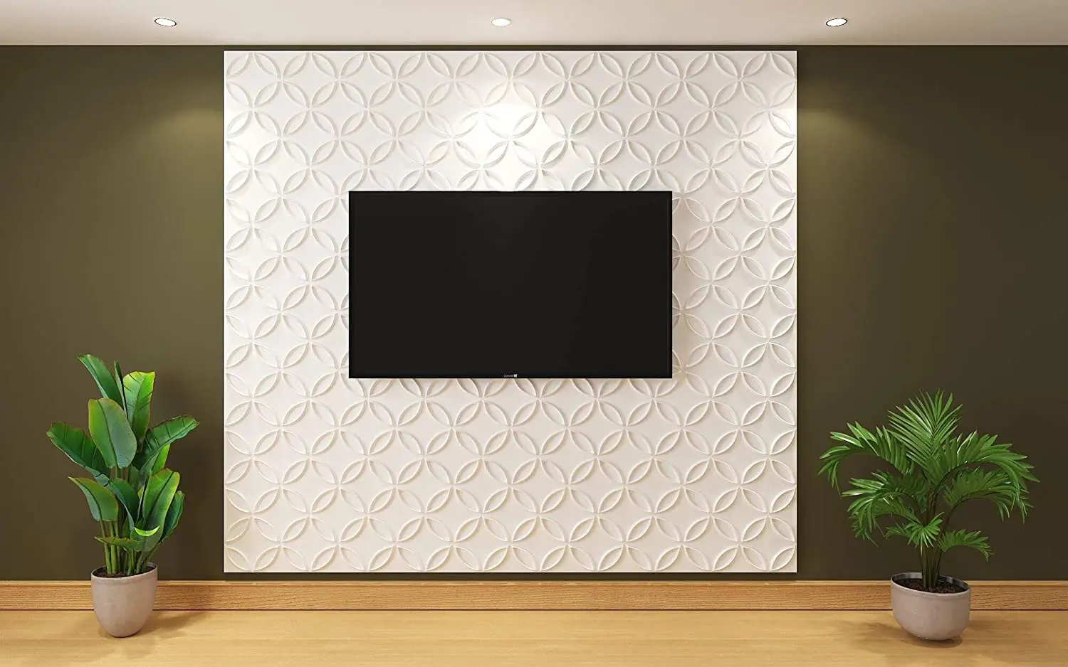 New Wholesale Cheap Wall Art Panels 3D Wall Decor PVC Panels/PVC 3D Wall Panel Interlocked Circles in Matt White Cover
