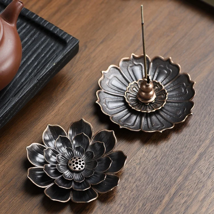 Brass Lotus Incense Stick Holder Porous Indoor Incense Burner Fragrant Pine Scent Featuring Wood Sandalwood