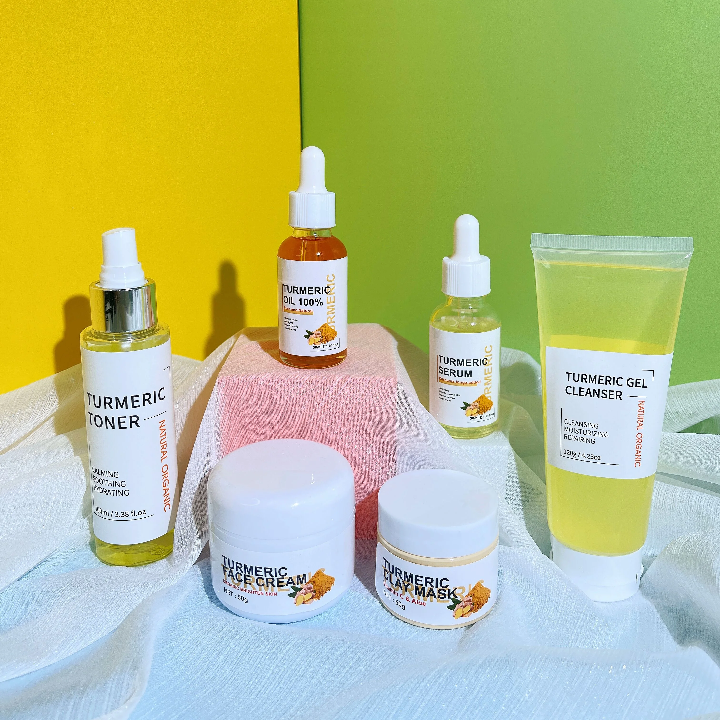 Turmeric Skincare Set Anti Acne Whitening Private Label Toner Serum Cream Face Wash Turmeric Skin Care Set