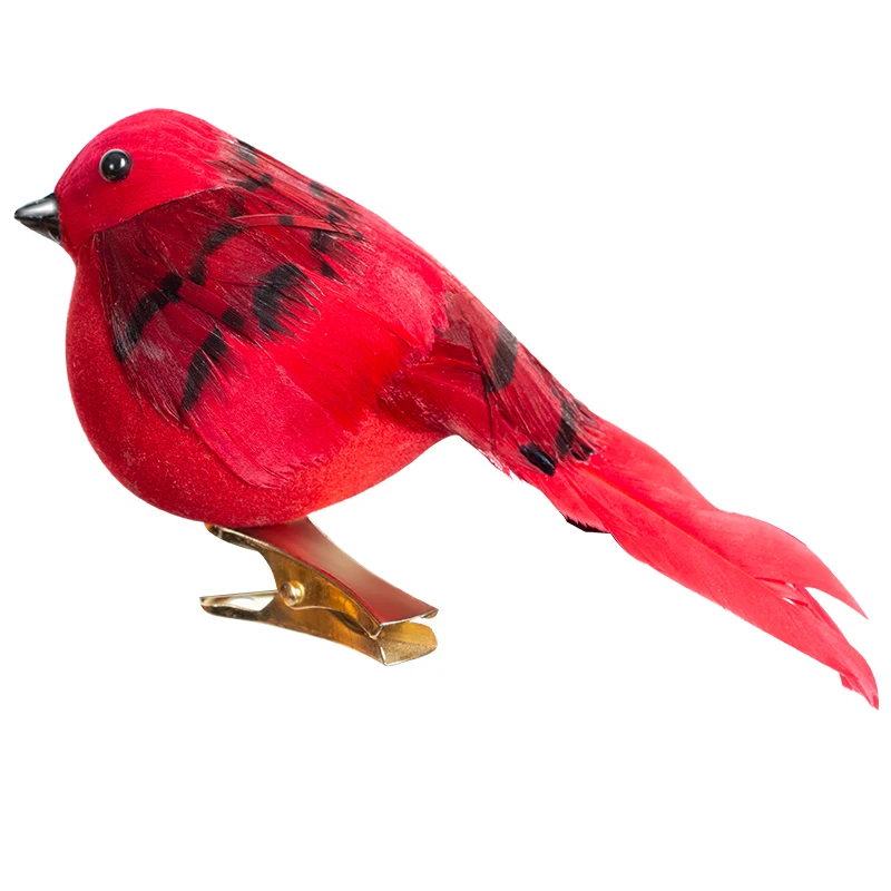 Red Faux Birds Life Size Foam Real Feather Artificial Bird for Christmas Tree Costume Shoulder Xmas Ornament Modern Home Party