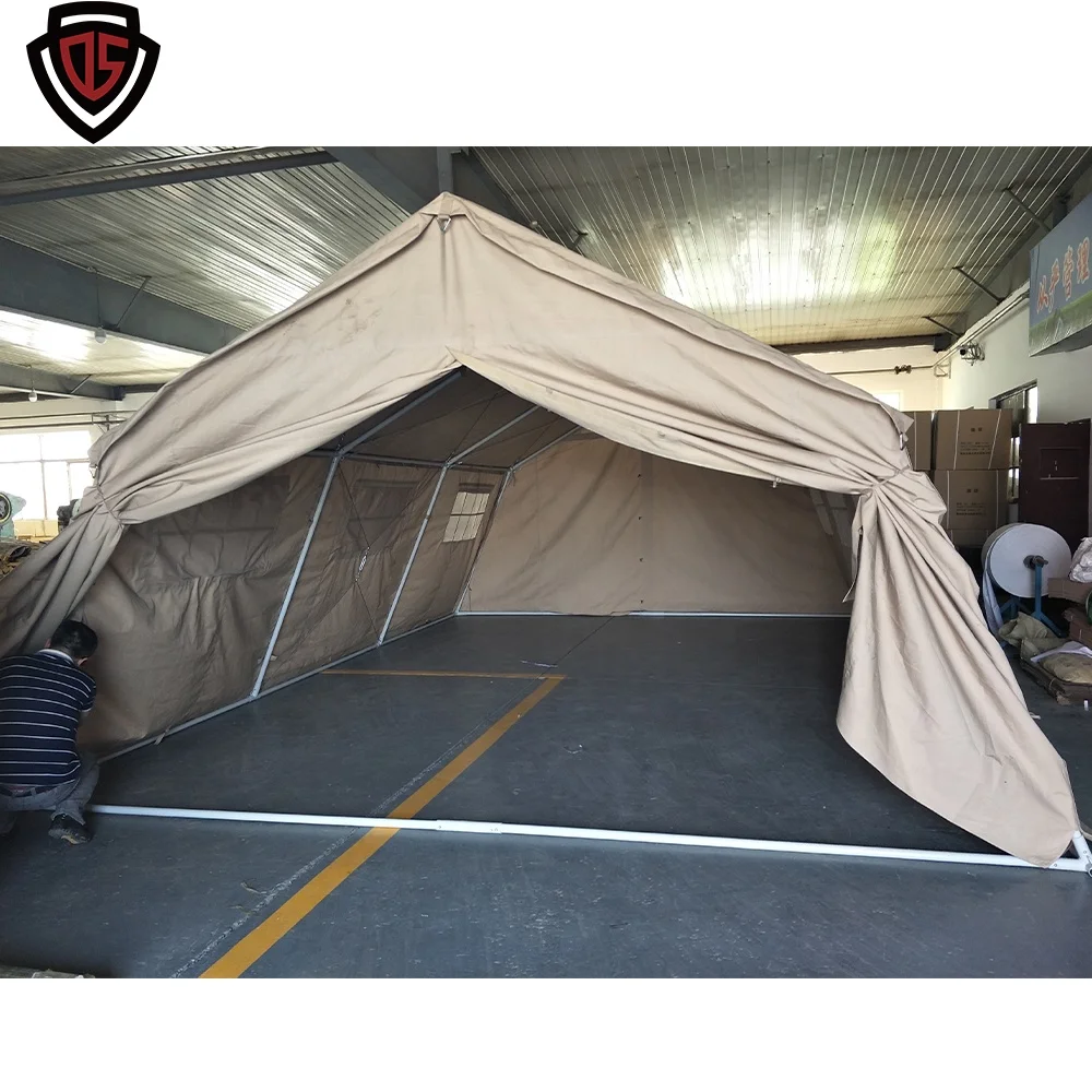 Double Safe Custom waterproof fire retardant Canvas Emergency shelter Steel Frame Structure Camping Tent