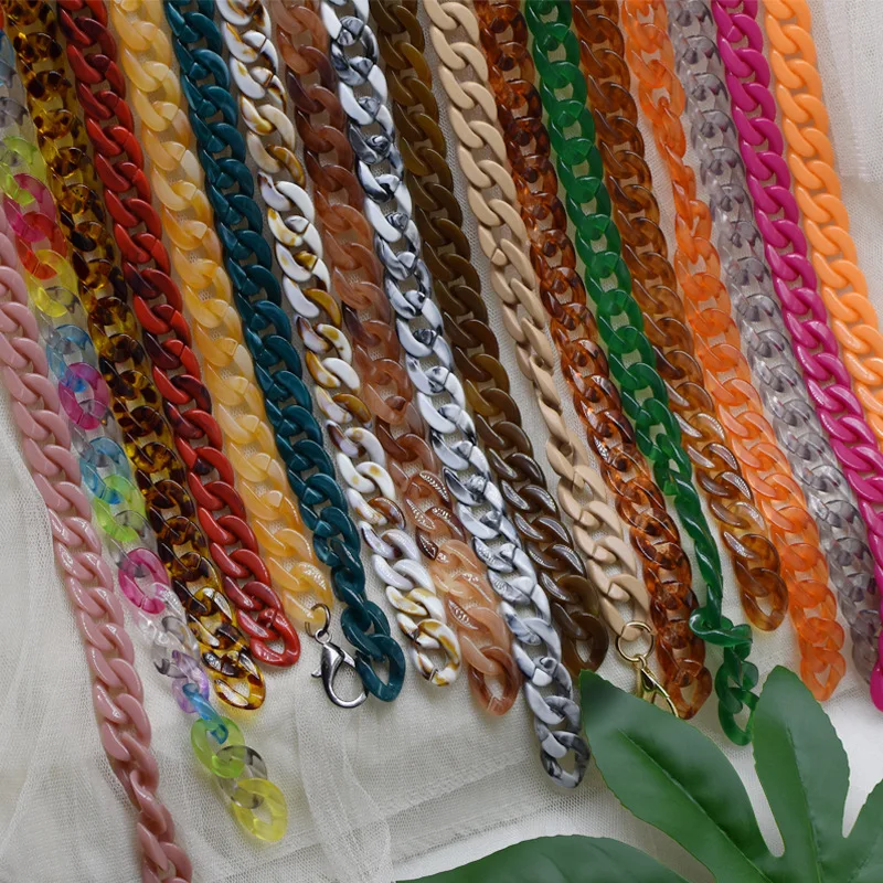 Hot selling fashion colorful 60cm acrylic plastic bag decoration Lanyard Hanging Strap chains for handbag