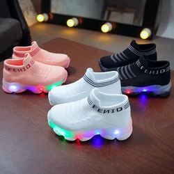 Kids Sneakers Children Baby Girls Boys Letter Mesh Socks Sport Run Sneakers shoe Waterproof Fiber Optic Glowing baby Shoes