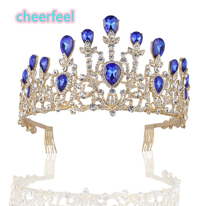 Cheerfeel wholesale blue wedding rhinestone bridal Christmas pageant crowns and tiaras HP-402