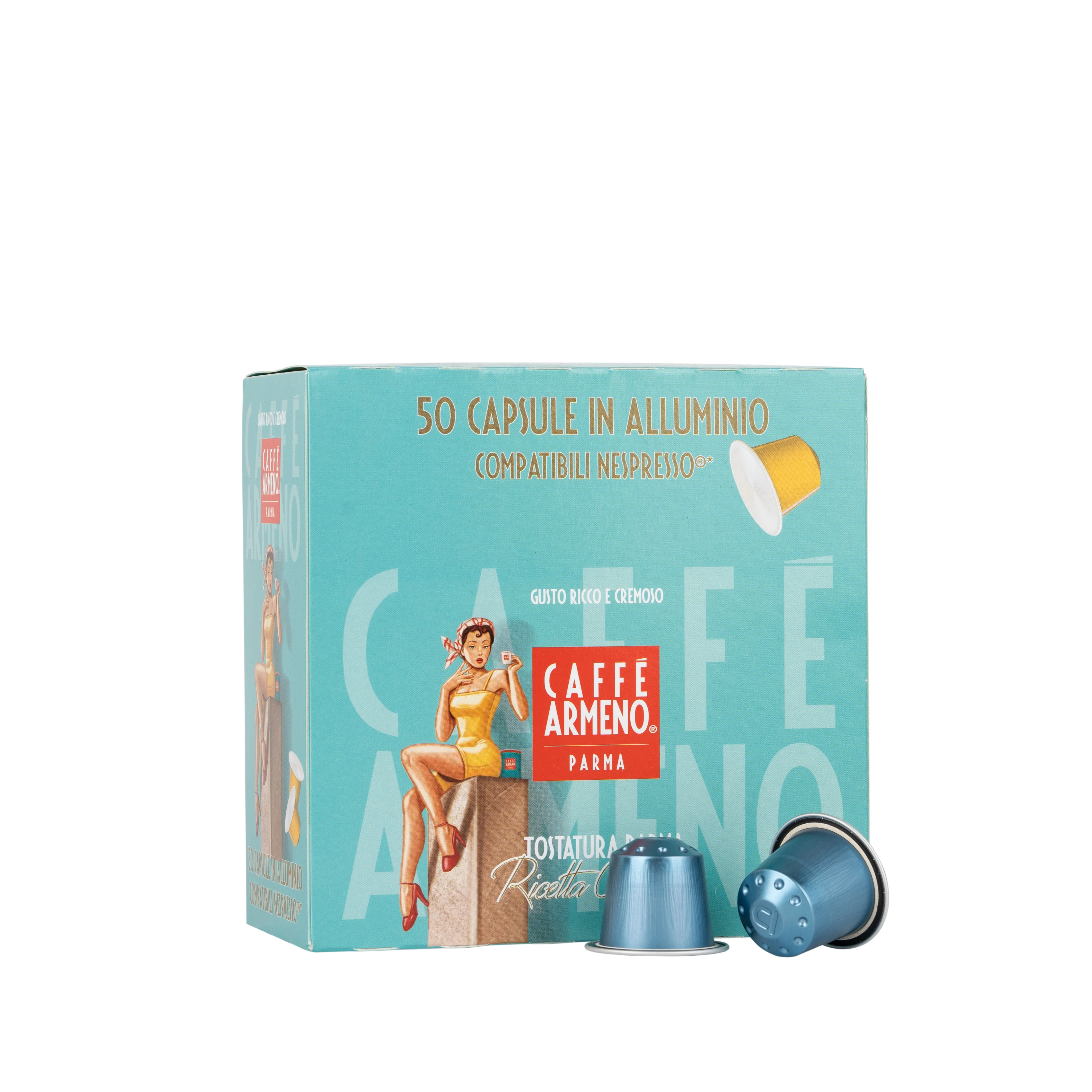 Armeno Caffe Srl Brand Grinded Coffee Espresso Compatible Capsule Italian Quality In A Box Of 100 Pieces Decaffeinated Coffee