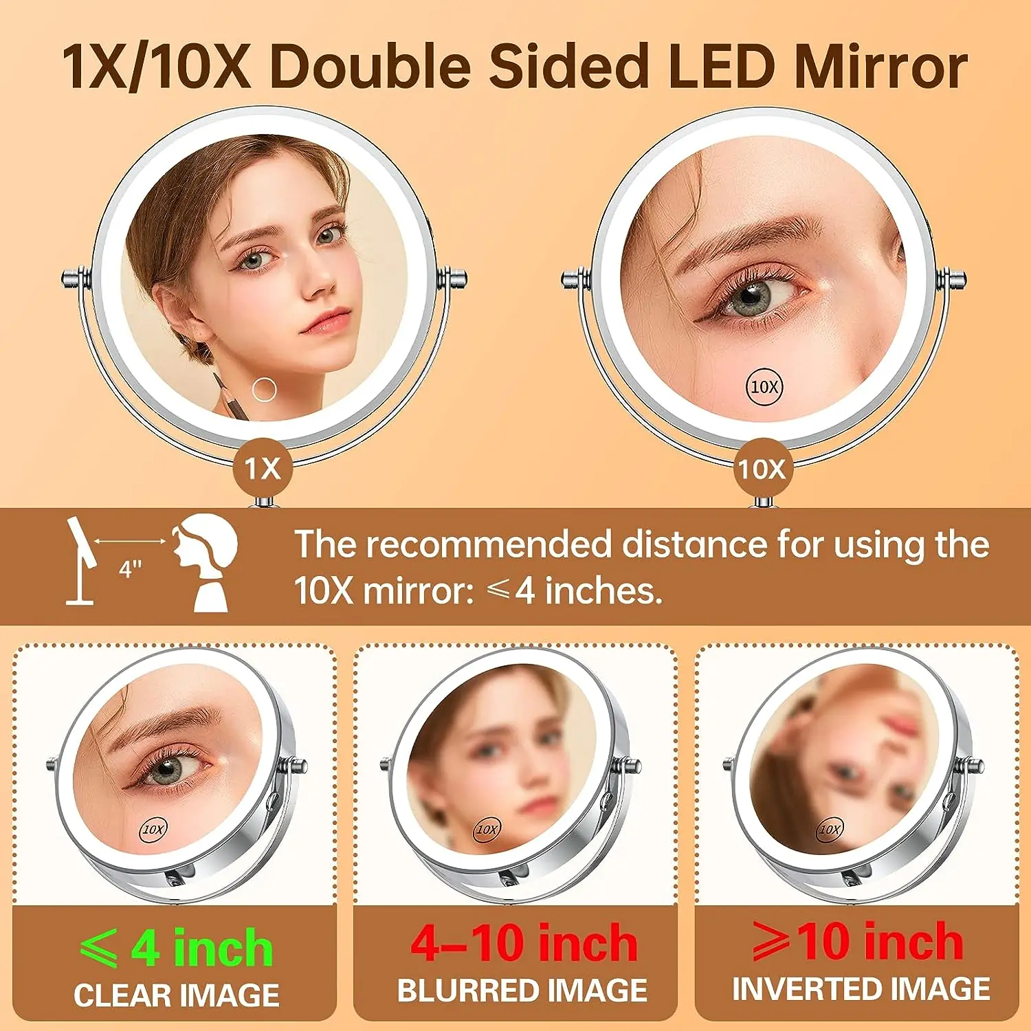 7 Inch 1500mah USB Rechargeable Battery Operated Metal Frame Lighted Double Sided Makeup Vanity Cosmetic Mirror