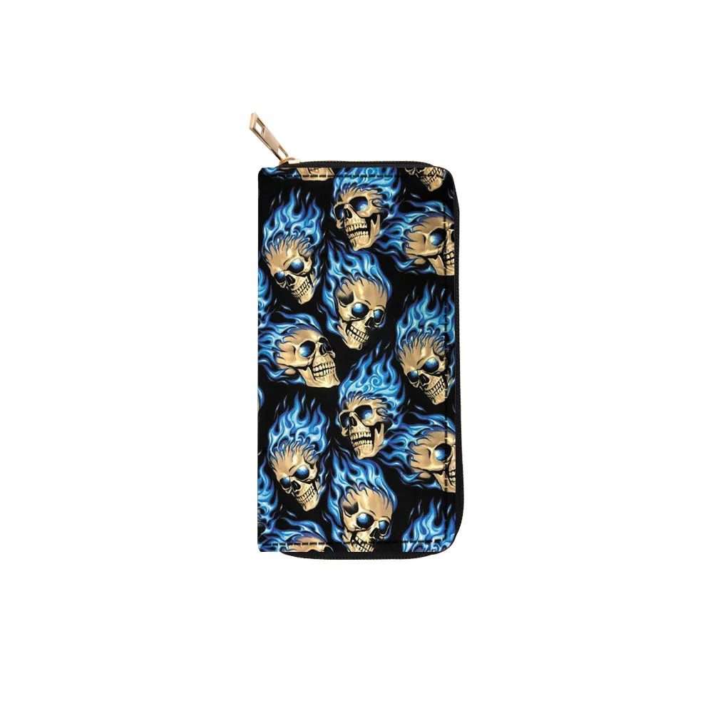 Cute Skull Print Zip Wallet for Women Goth Punk Pattern Single Zipper Clutch Purse Halloween Card Pouch Welcome Gifts Insurance