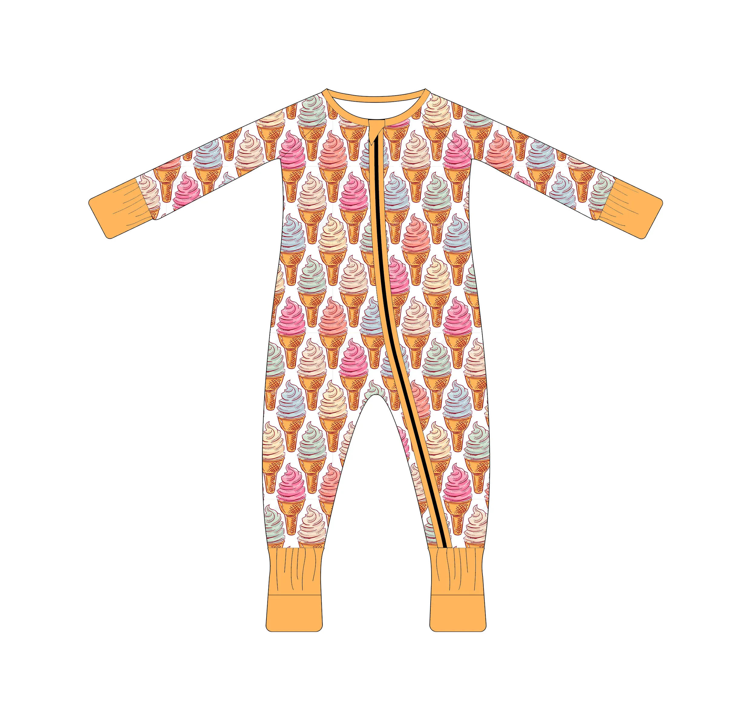 Boutique Bamboo Fabric Custom Ice Cream Pattern Custom Baby Girls Dress Summer Baby Girl Clothes