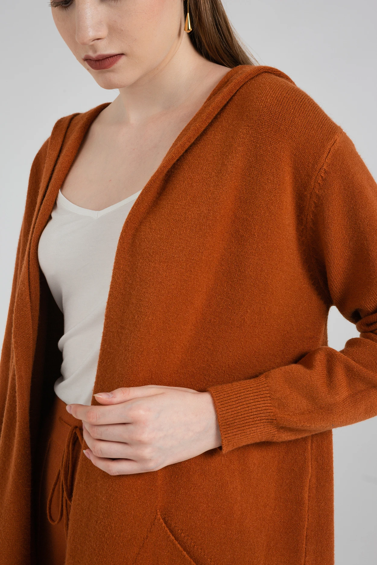 
Latest Basic Design Female Top Custom Knitted Sweater Hoodies Cardigan for Women (4 colors) 