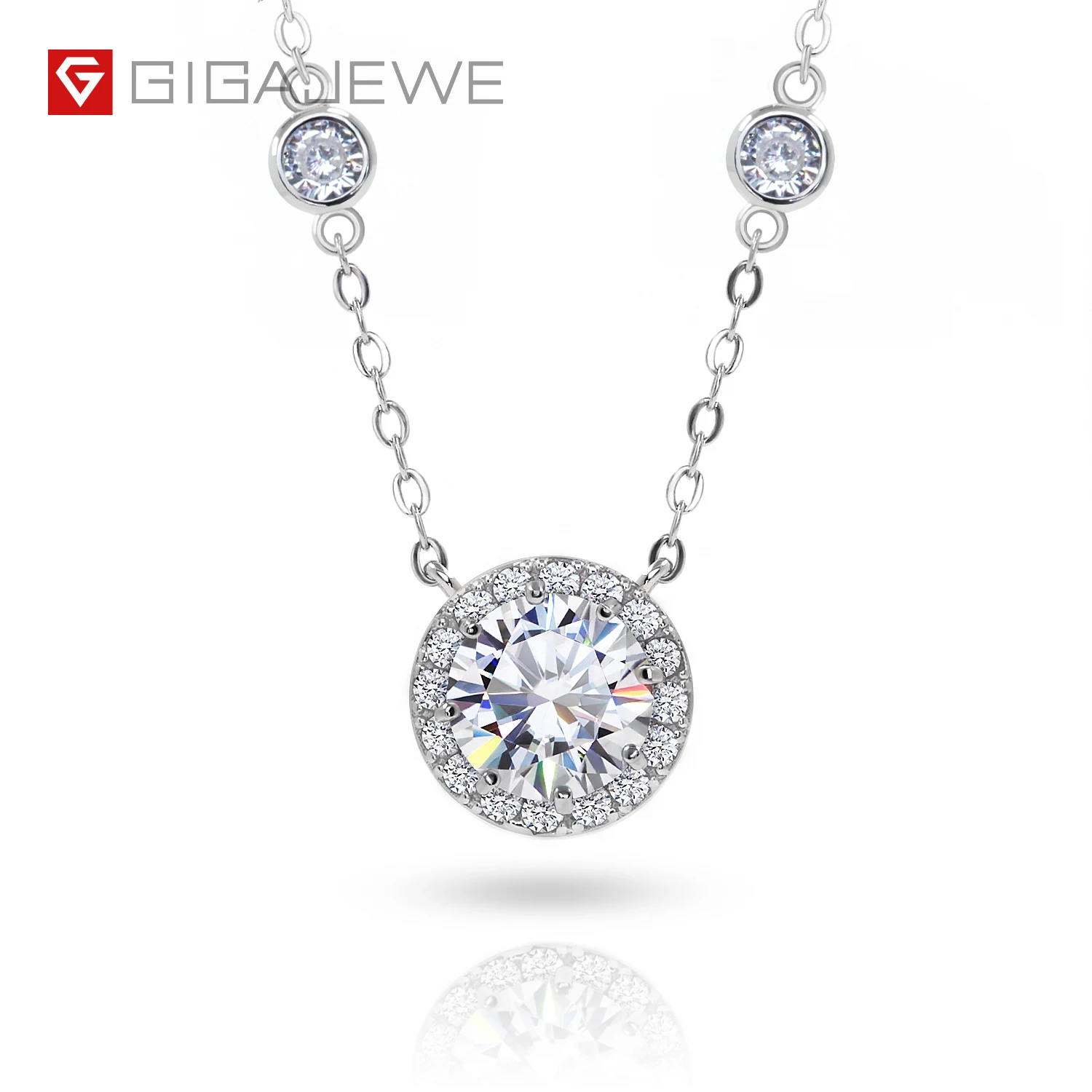 GIGAJEWE total 1.2ct D Round cut Silver 925 plated with 18k gold Moissanite Halo Pendant Necklace Jewelry