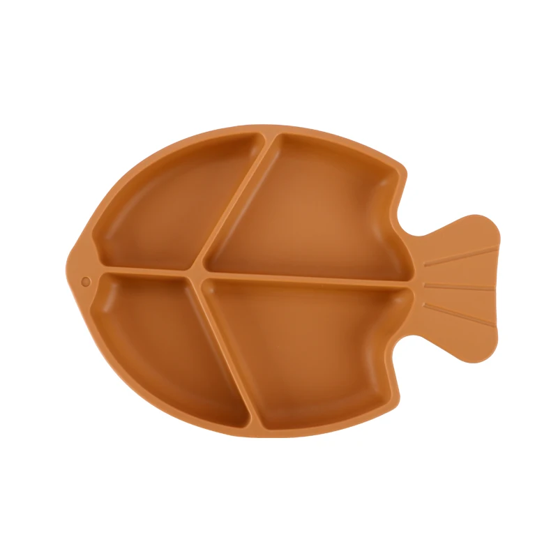 Leatchliving Multiple Colors Certified Silicone Baby Dividied Suction Fish Plate Kids feeding Plate