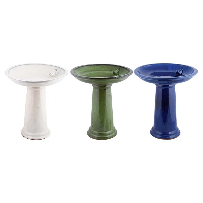 Esschert Design Green Ceramic Bird bath on Foot Big Bird Bath Stand Garden