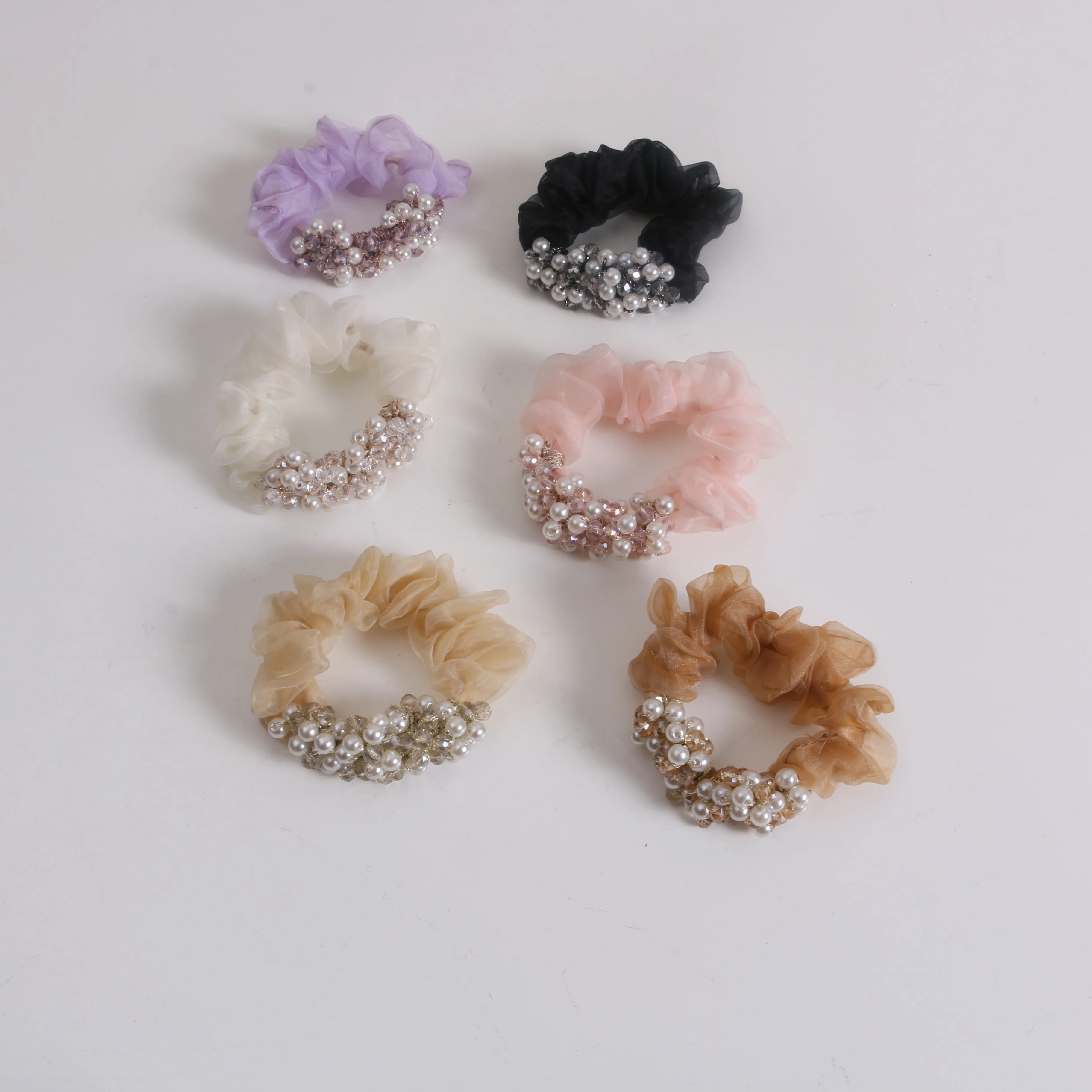Crystal beaded large intestine hair ring Korean sweet pearl crystal head rope wholesale Sen series new simple elastic hair band