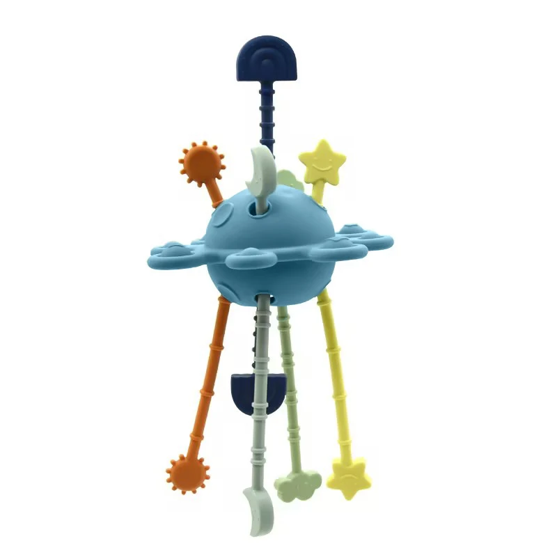 Feed Grade Free Bpa Baby Silicone Toy String Interactive Toy Sensory Montessori Travel Pull String Toys