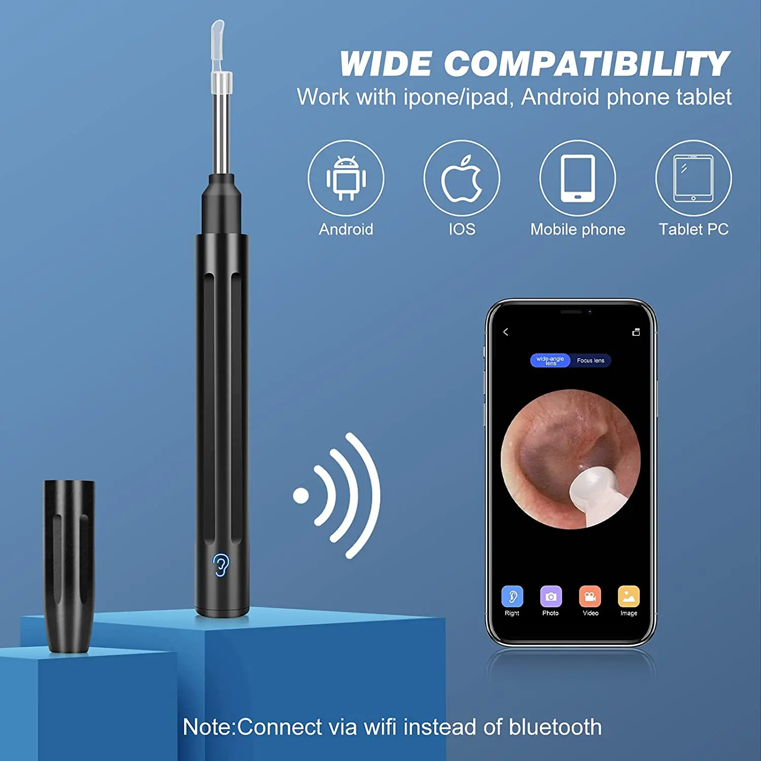 Водонепроницаемый отоскоп для смартфонов 1080P Wi-Fi инструмент удаления ушного воска с камерой-эндоскопом 6
