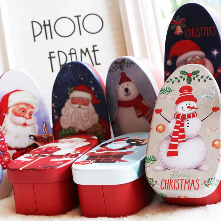 New Shape Novelty Santa Claus Candy Tin Can Christmas Metal Chocolate Tin Gift Box