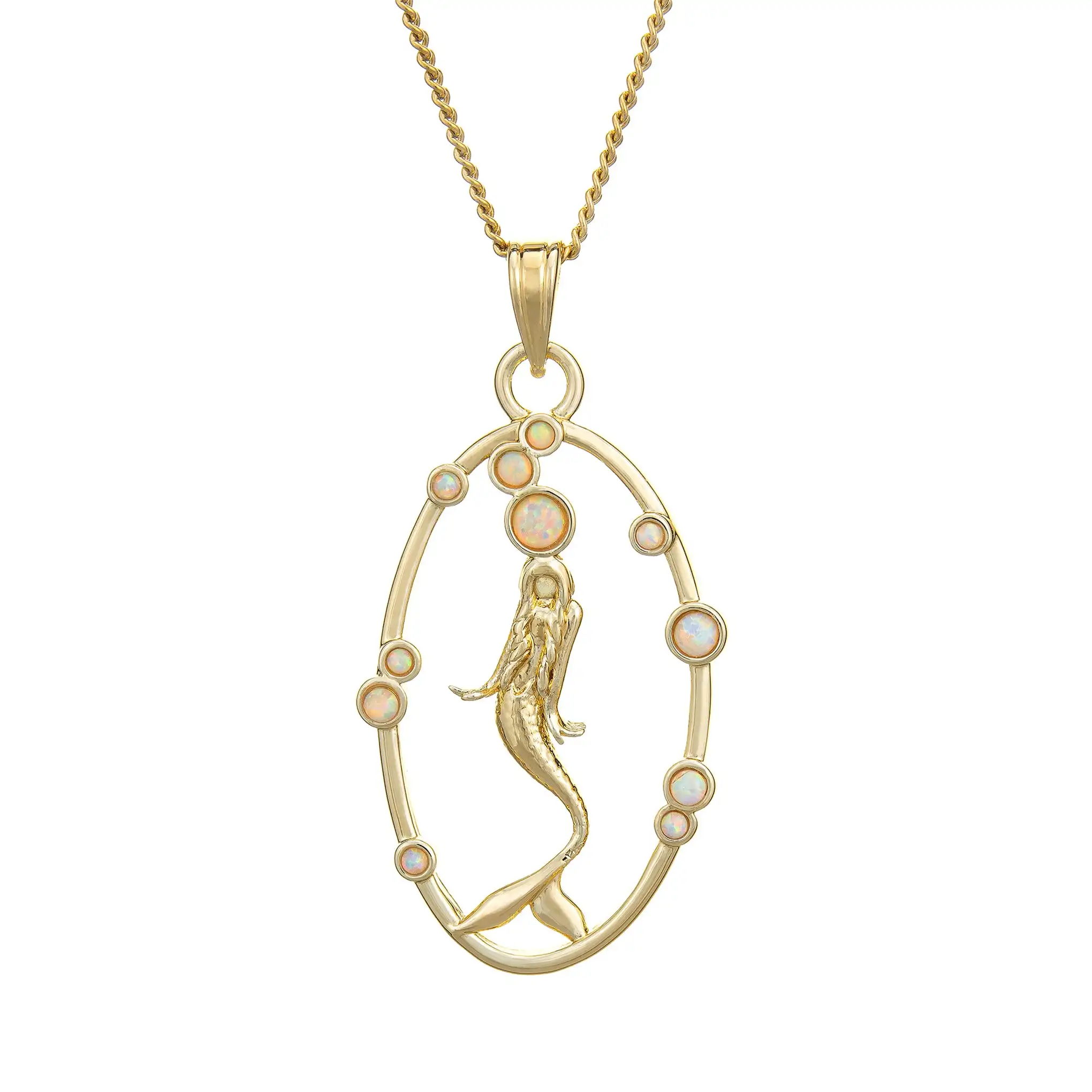 Slovehoony Gold Deep Sea Mermaid Elegant Shape With Shiny Zircon Freshwater Pearl Jewelry Pendant Necklace For Women