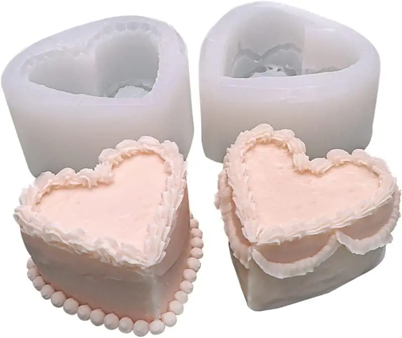 2 Types Reusable 3D Heart Cake Silicone Resin Candle Molds for DIY Handmade Soap Candle Aromatherapy Gypsum Home Decoration