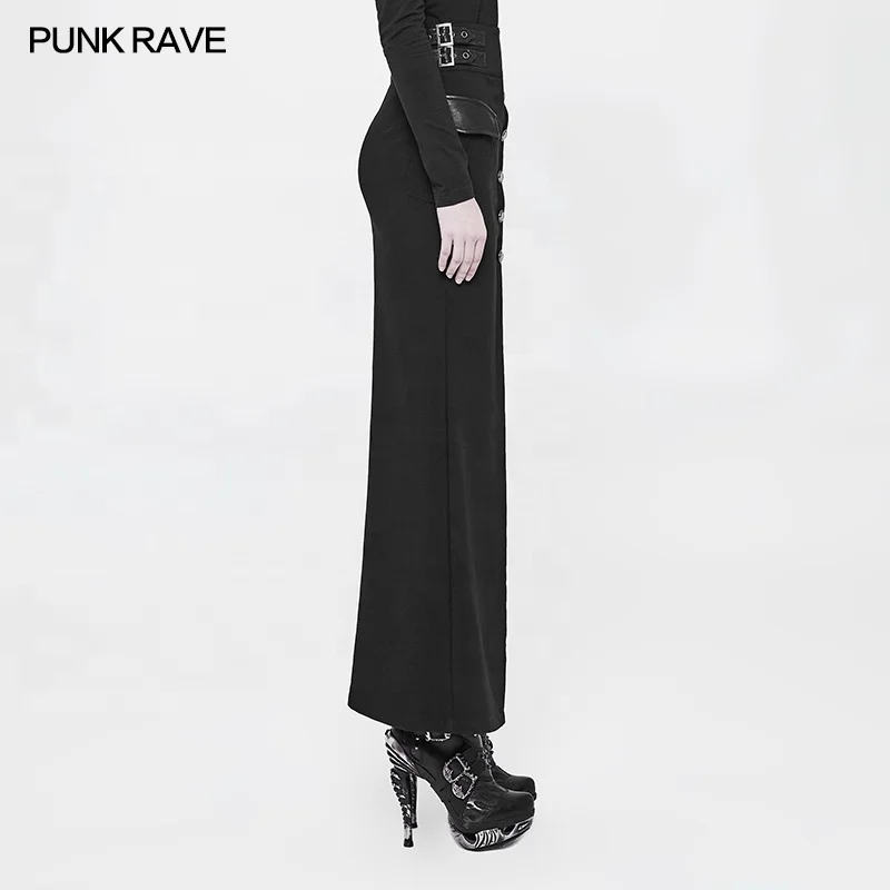 PUNK RAVE WQ-357 Original Design Victorian High PU Waist Long Fitted Black Millitary Women Dress