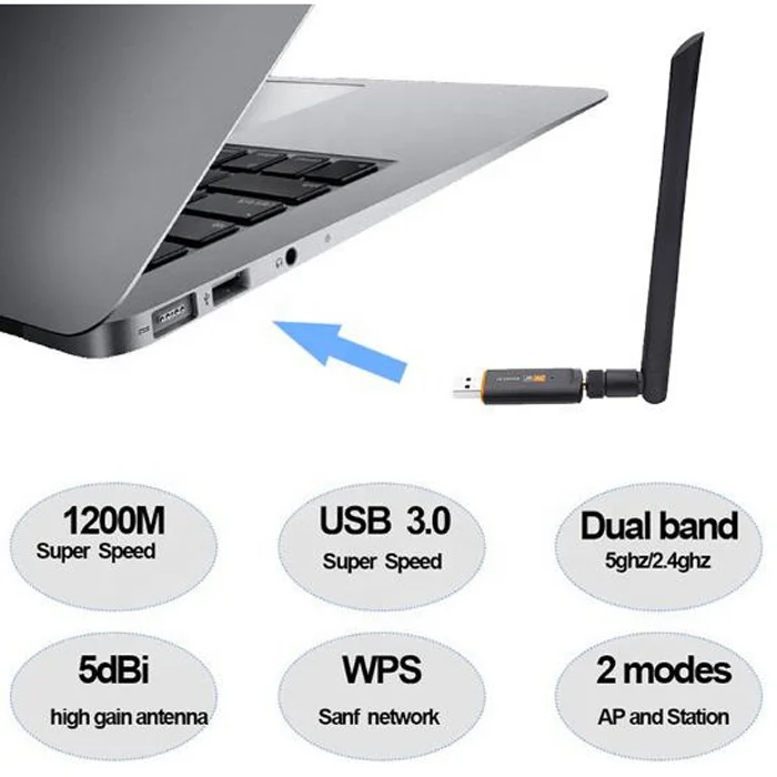 Toplinkst горячая Распродажа 802.11ac USB3.0 RTL8812BU двухдиапазонный WIFI-ключ 2,4 ГГц 5 ГГц беспроводной usb Wi-Fi адаптер 1200 Мбит/с