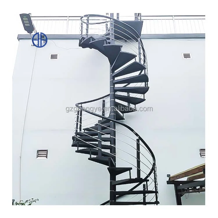 Yeguang good quality wooden steel spiral stair case modern black outdoor spiral stairs