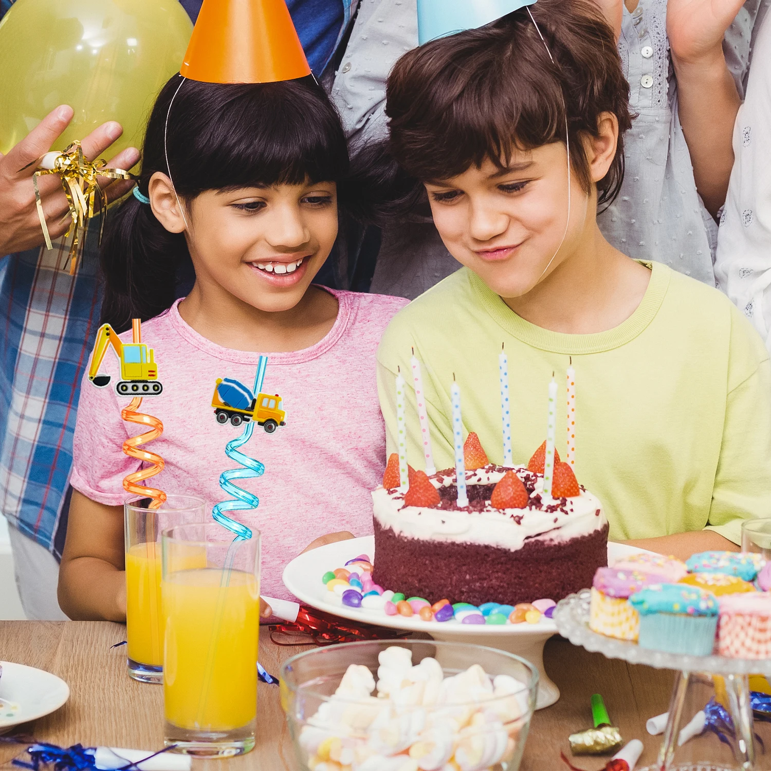 Transportation Car Construction Theme Plastic Straws Reusable Transportation Straws For Party Favors Supplies Gift