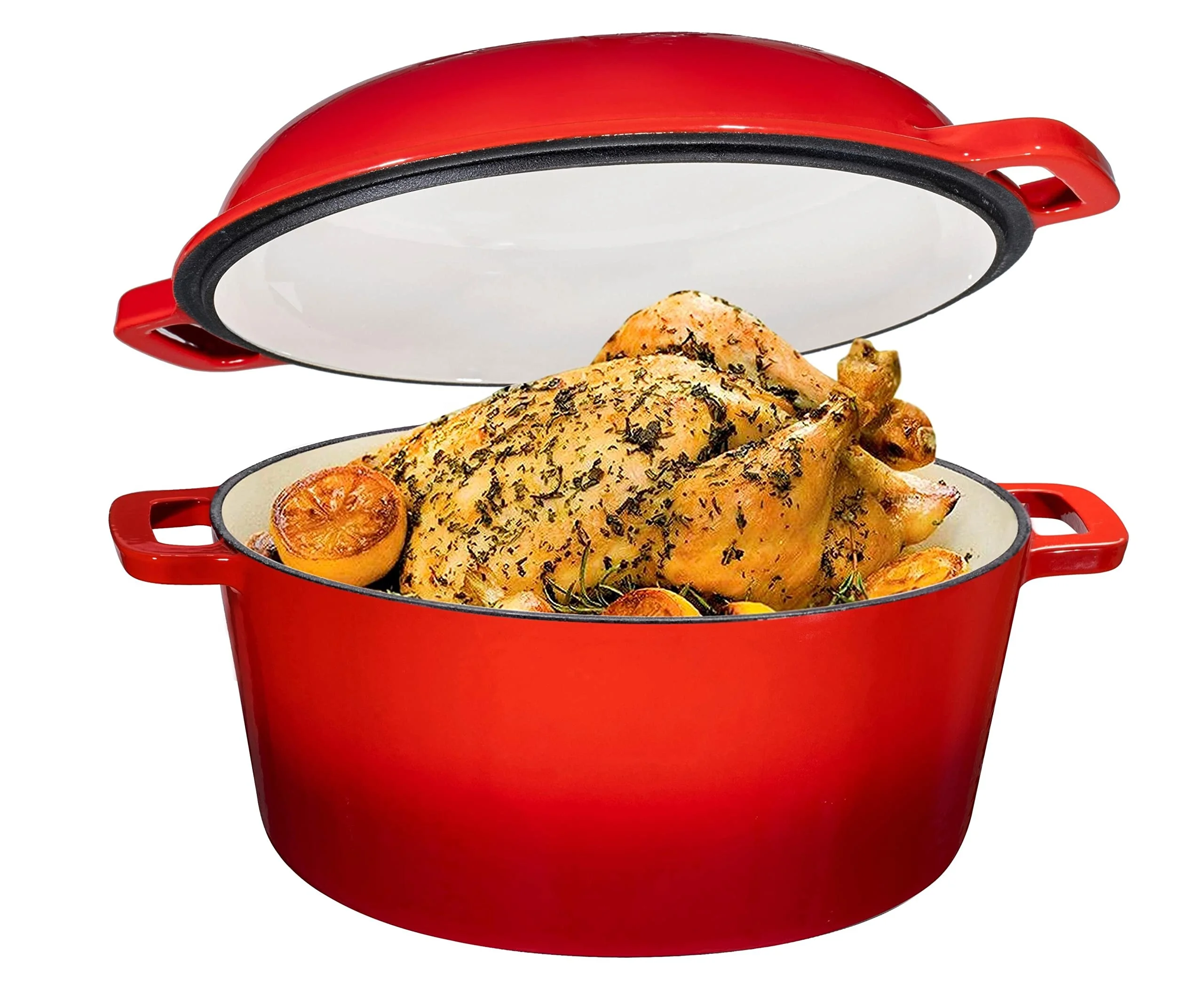 2 in 1 Enamel Cast iron combo cooker cooking pot sauce pot skillet with double handle