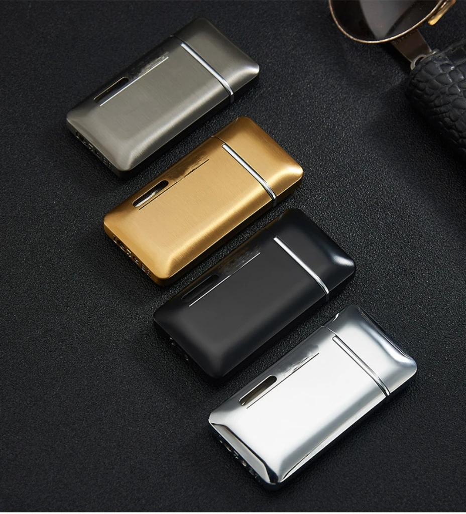 Custom Logo Metal Cigarette Lighter Windproof Cool Double Blue Flame Jet Torch Lighter