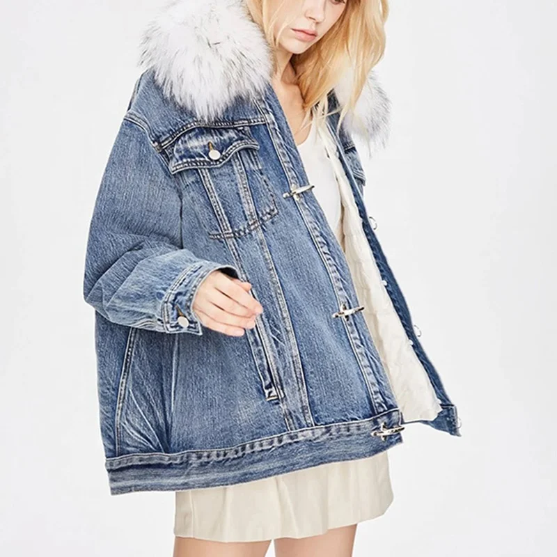 9108 Denim And Fur Jacket Denim Winter Jacket For Women