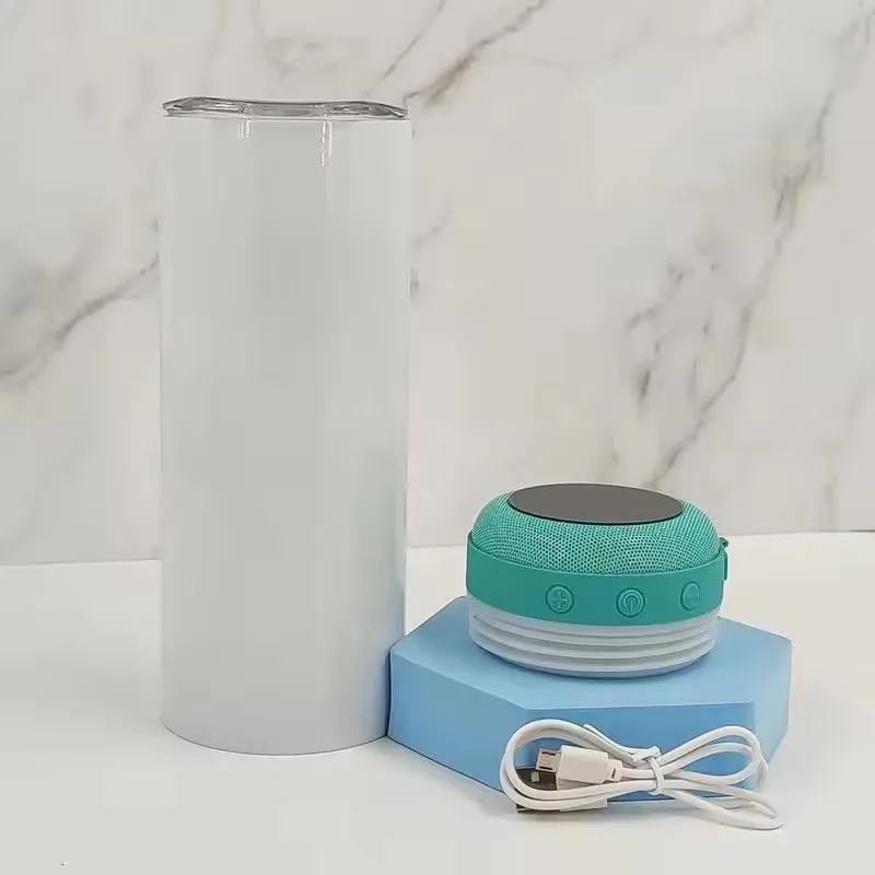 Sublimation Smart bluetooth Music tumblers 20oz wireless USB Charge straight thermos with bluetooth speaker