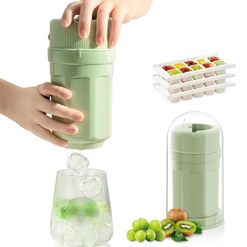 Twisting Ice Cup with 3 Pack Ice Cube Trays And Dust Cover Ice Cube Maker for Freezer, Juice, Whiskey, Cocktail, Tea, Coffee