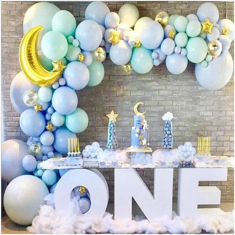 Macaron Blue Mint Green Balloon Garland Kit Star Moon Foil Balloons Arch Kit For Birthday Party