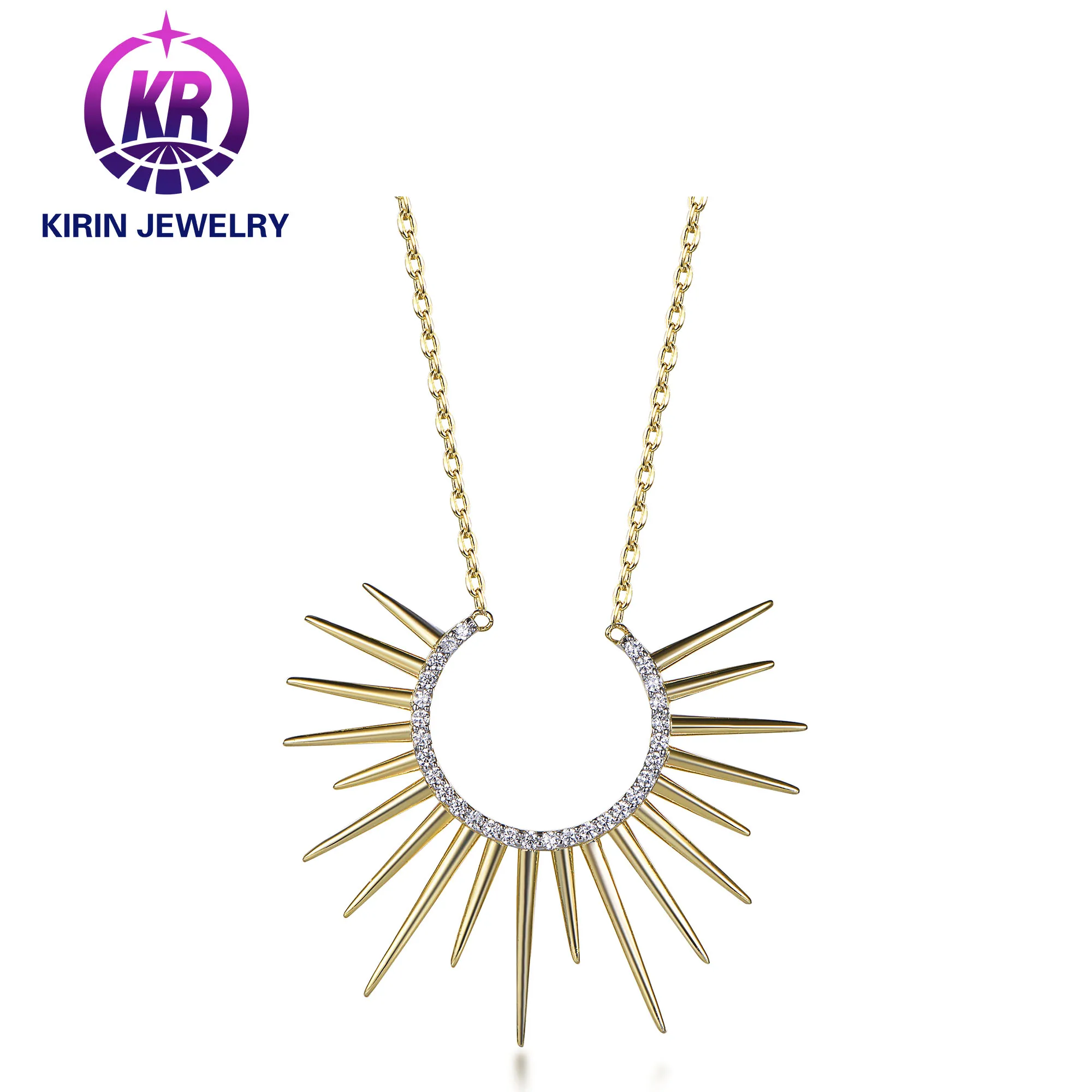 Hot 18K Gold Plated Rising Sun Burst Necklace Sunset Pendants for Necklace Women Plain Simple 925 Sterling Silver Jewelry