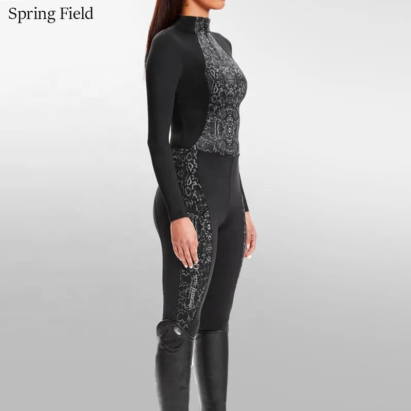 SF Equestrian  Baselayer Snake Animal Printing Sublimation  Horse Riding Matching Tracksuit AntiUV Tops Shirt Legging Set