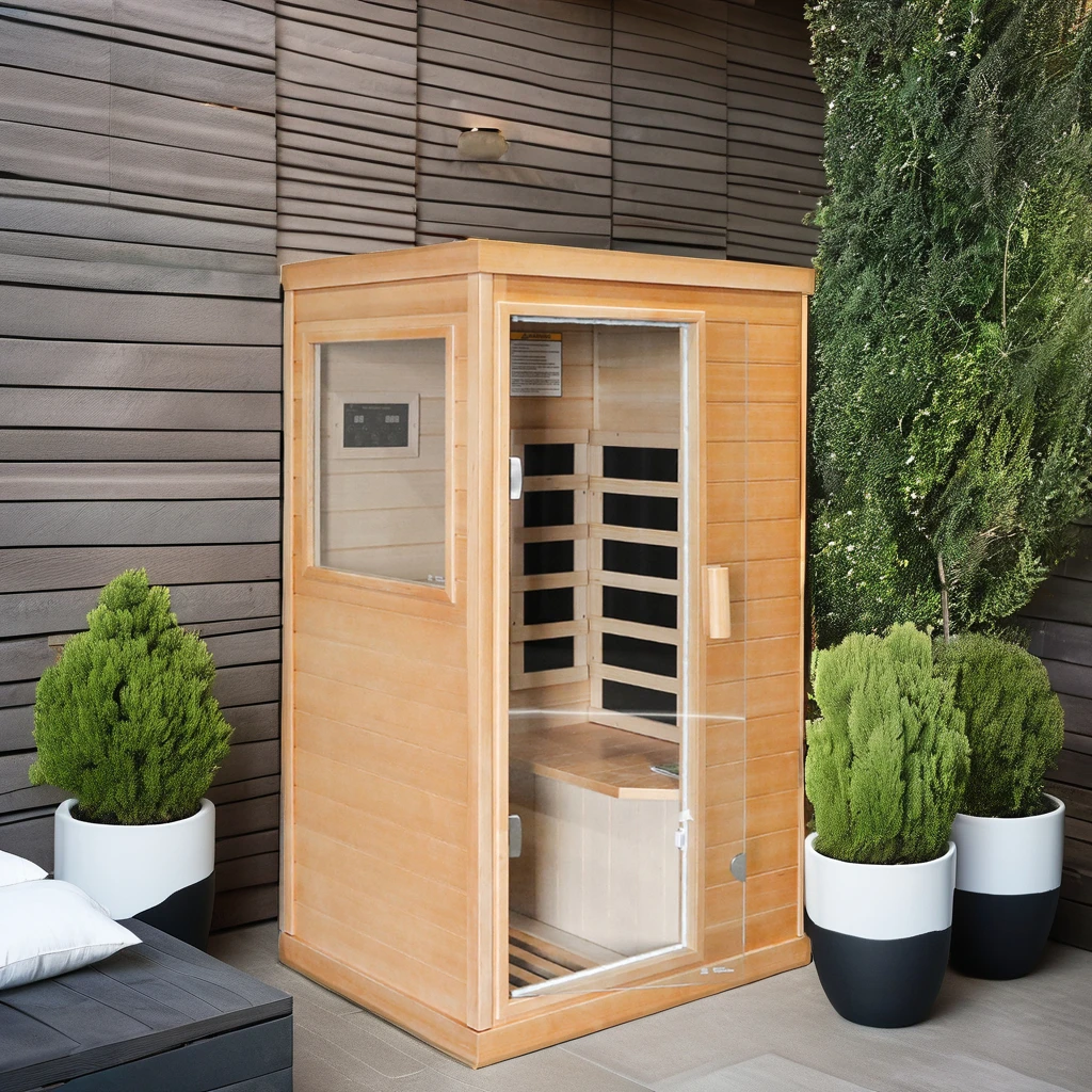 Mini Sauna Single spruce far infrared sauna room Power: 800 watts Number of heating plates: 5 Maximum 60 degrees Celsius  sauna