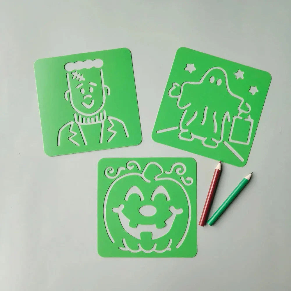GF Popular Hot Sale Halloween Custom Shape Reusable Paper Scrapbook Craft PP Plastic Drawing Painting Stencil For Kids