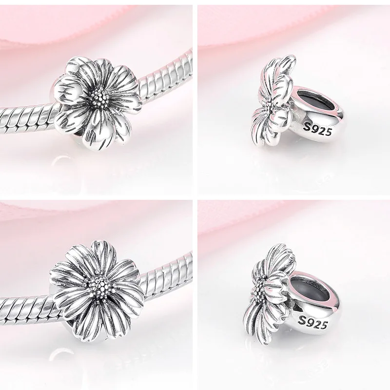 High quality 925 sterling silver spacer bead series bracelet charm butterfly daisy DIY bracelet female accessories
