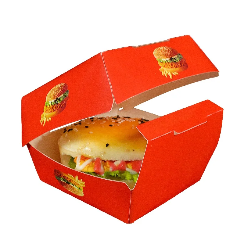 Disposable Cardboard Burger Box/Paper Meal Boat Tray Box to Box Hamburger Packaging