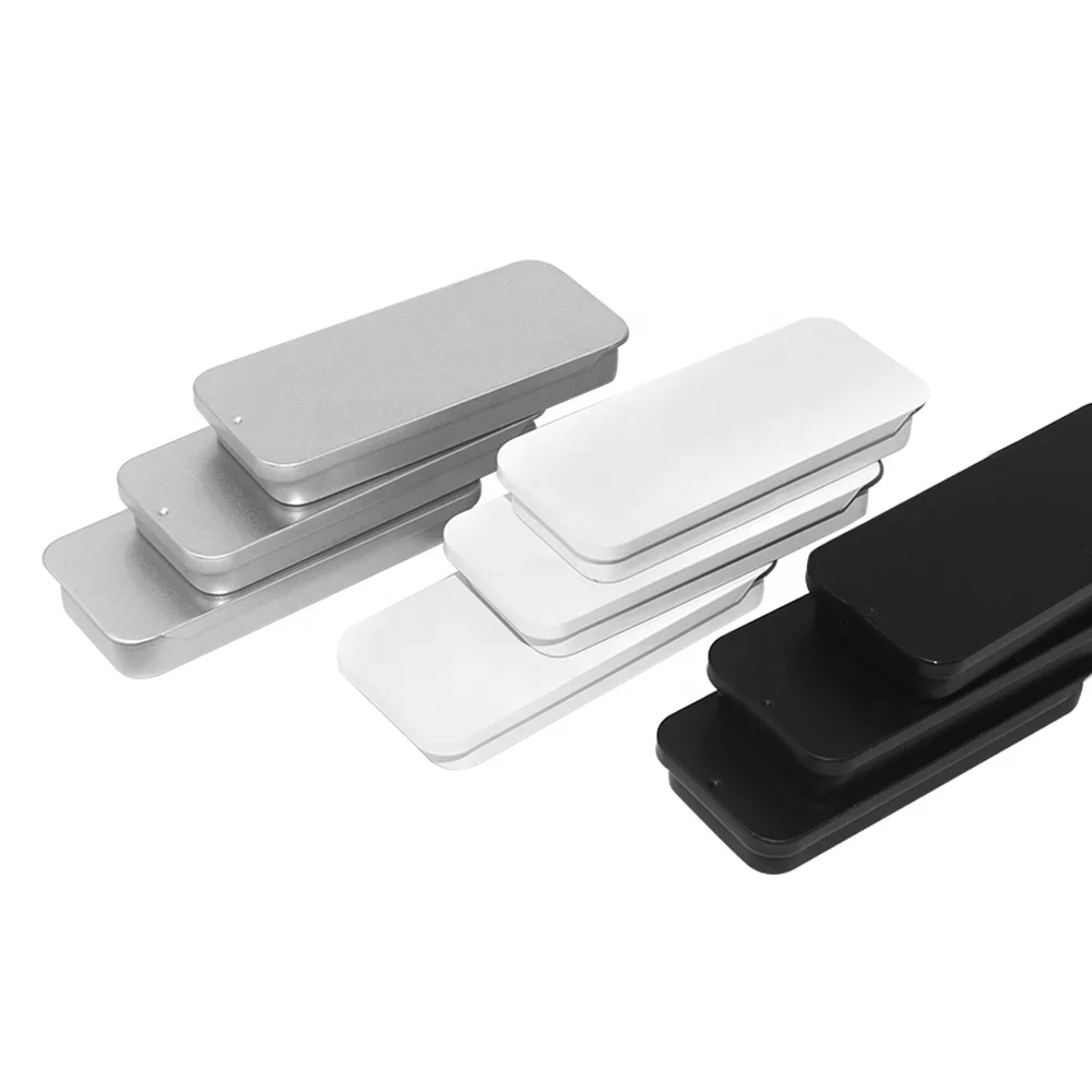 Black White Silver Rectangular Sliding Box Mints Cream Rings Brooches Necklaces Cotton Swabs Storage Box Packaging Tin Boxes