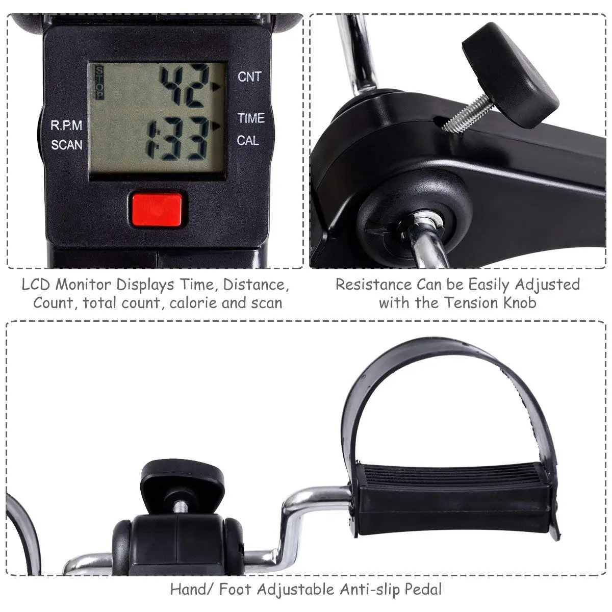 Foot Peddler Stationary Mini Cardio Cycle Factory Desk Leg Pedal Exerciser Machine Cycling Bike Exercise pedals for elderly