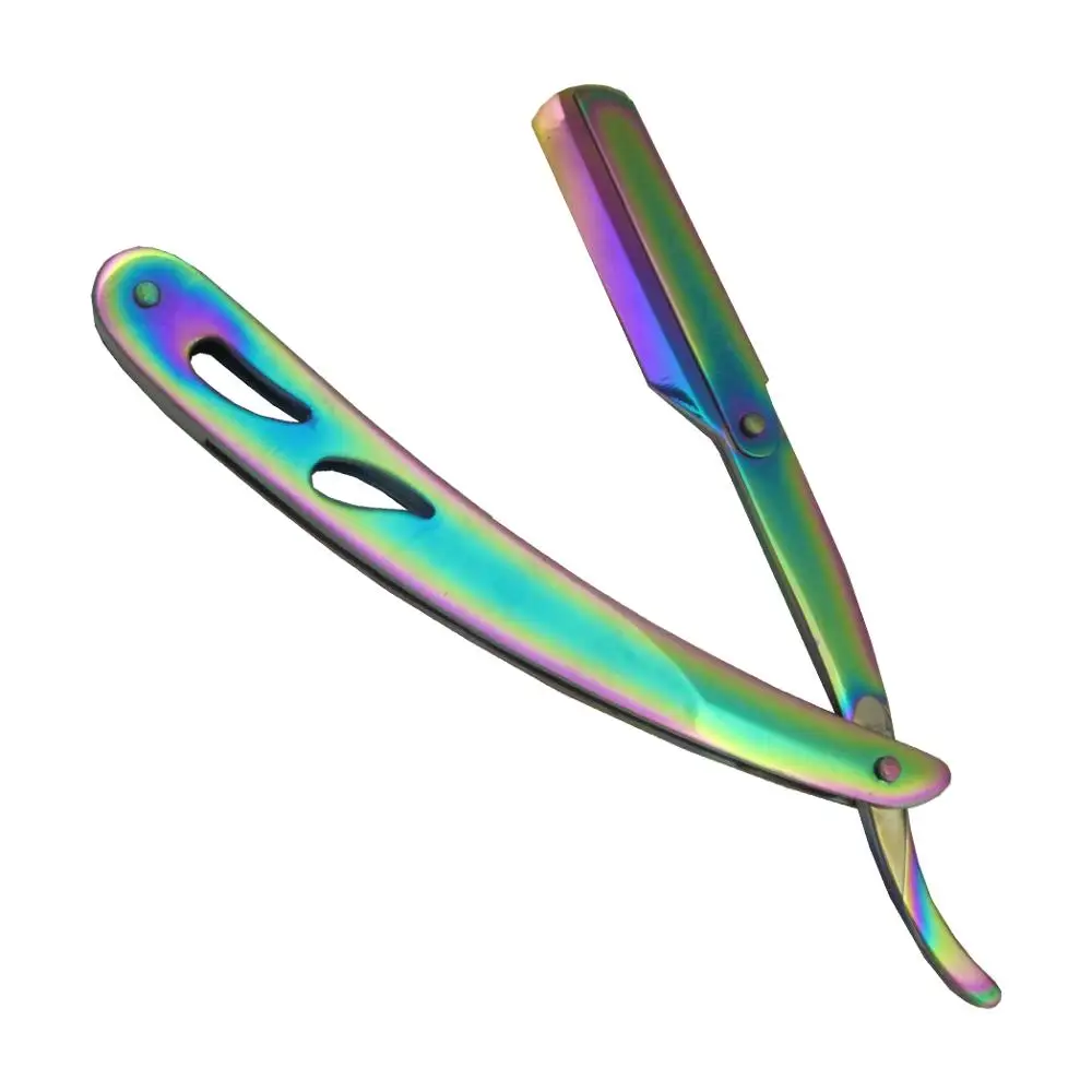 Fully Titanium Rainbow Color Coated Barber Shaving Salon Razors Sharp Barber Salon Straight Cut Throat Shaving Razor
