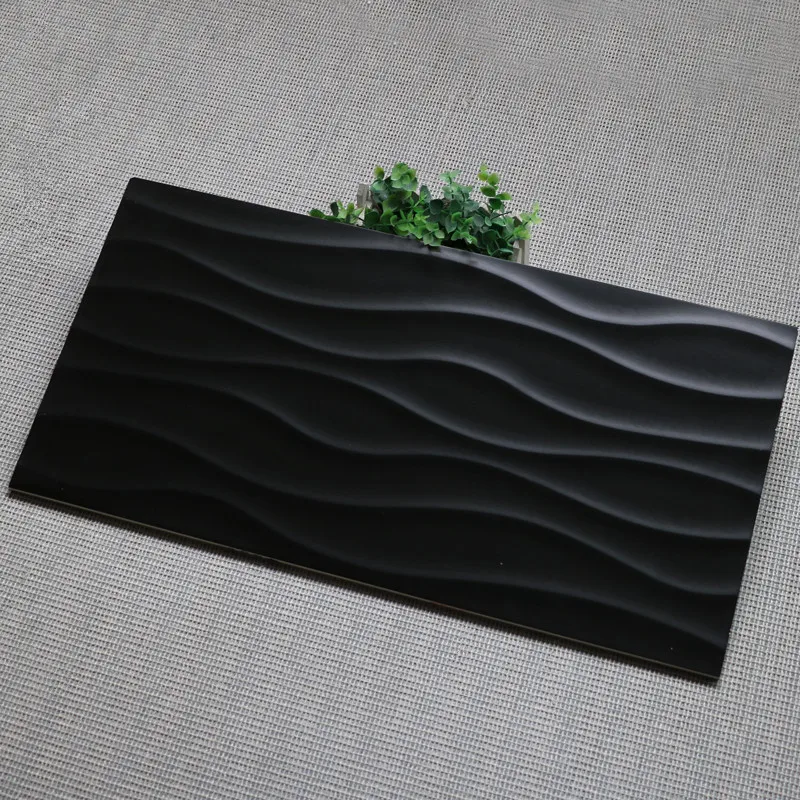 300x600 decorative 3D wave pure white and black ceramic bathroom wall tile