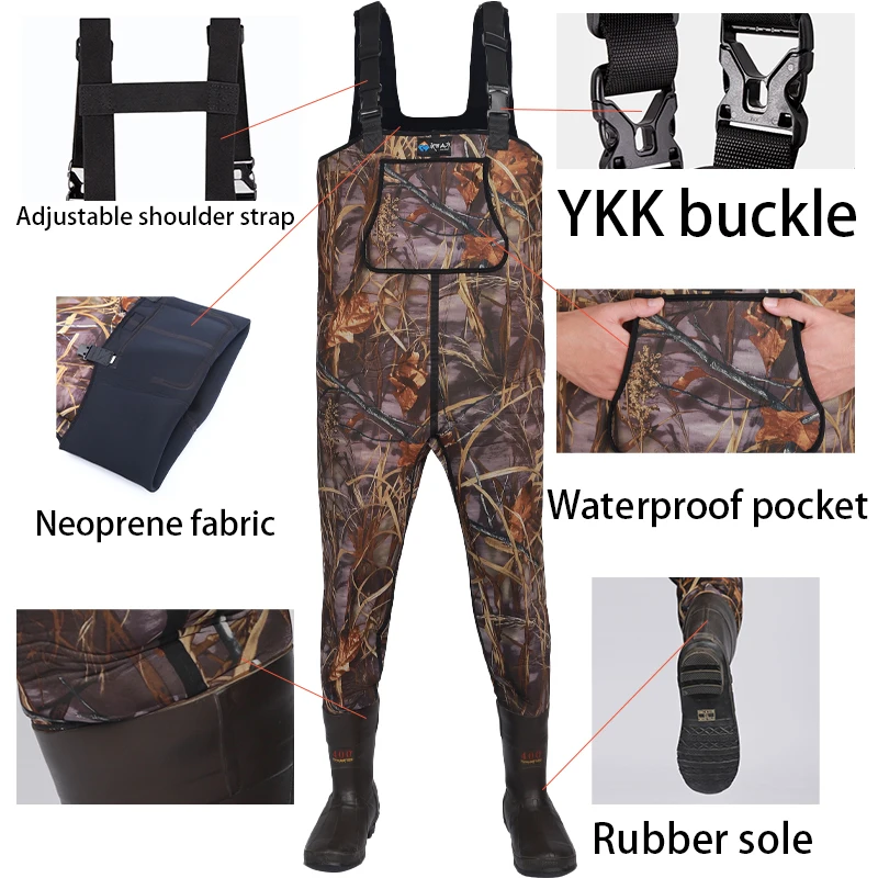 2024 Hot Selling breathable keep warm Hunting Waders fishing boots  thicken camouflage neoprene chest waders