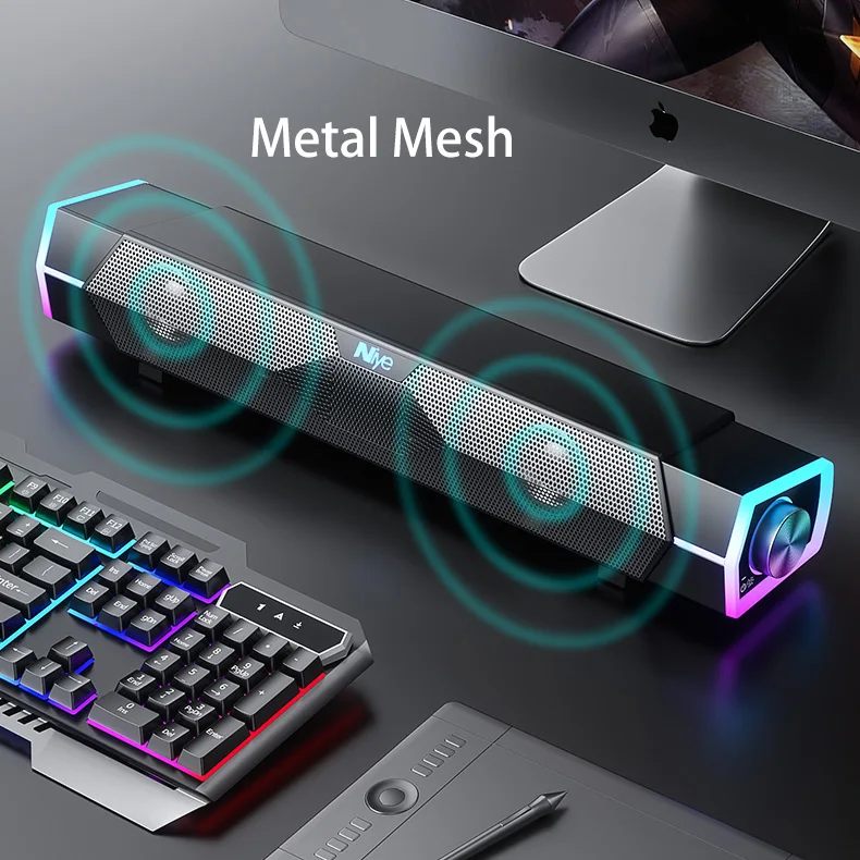 Wholesale ROHS High Quality HIFI TWS Colorful Lights Computer Speaker Wireless USB Gaming Audio Computer Gaming Speaker Bar