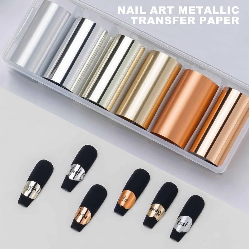 High Quality 6pcs/box Nail Foil Sets Metal Glitter Gold Foil Flakes Holographic Sequins Foil Nail Art For Nail Art Decoration