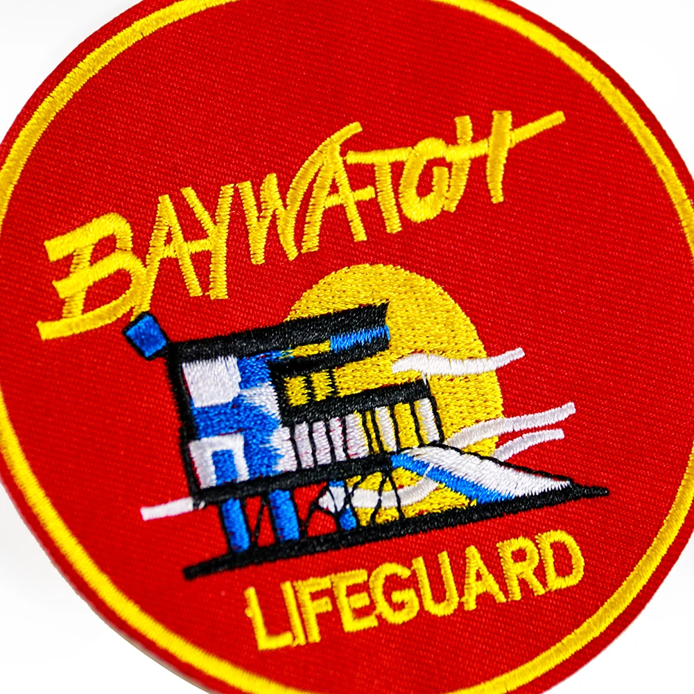 High quality Round baywatch lifeguard letter applique Embroidery patches badges iron on patch laser cut patches custom embroider
